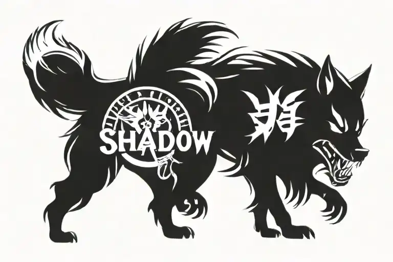 The Name Shadow-j With A Front On Angry Wolf In The Background