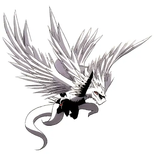 White Dragon Flying With Black Pegasus