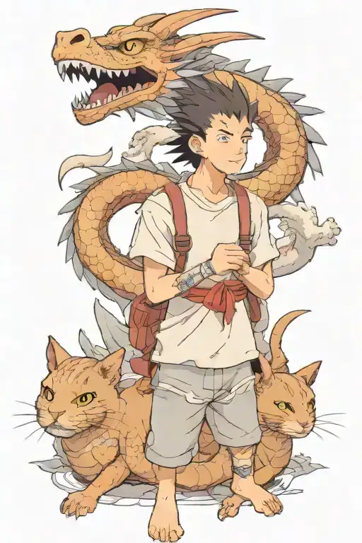 Dragon Haku From Spirited Away With 3 Cats On Top Of Him