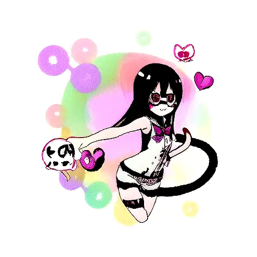 Anime Girl Rize Tokyo Ghoul Neo Tribal Tattoo With A Cat Kaomoji With Hearts