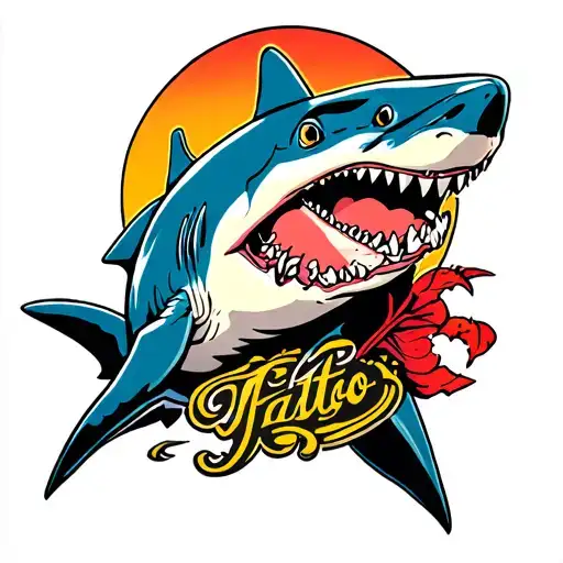 Color Old School Tattoo Design With Hammerhead Shark