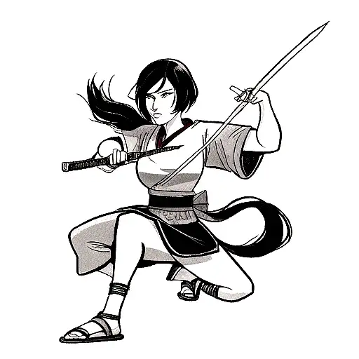 Mulan With A Sword And Mushu In The Background