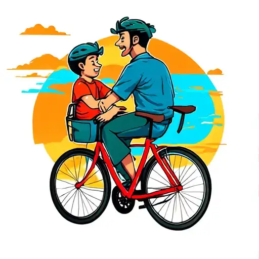 Dad And Son Riding Bicycle