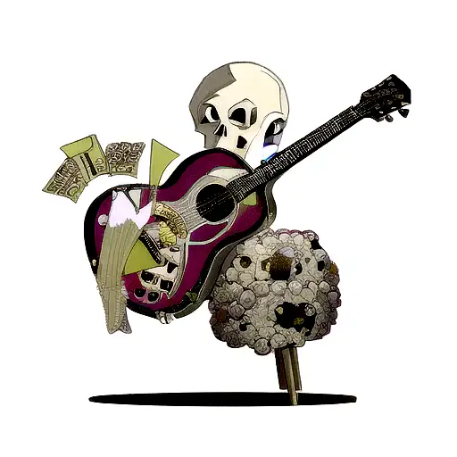 Skull Made Of Money With A Guitar Incorporated Into The Design