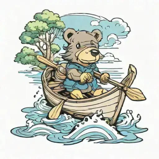 Bear And Duck Together In Canoe