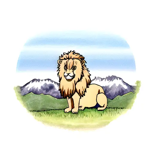 Smiling Lion With Mountains