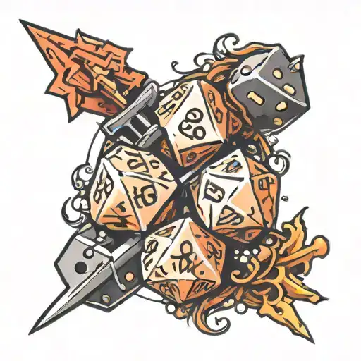20 Sided Dice With Dual Swords Crossing