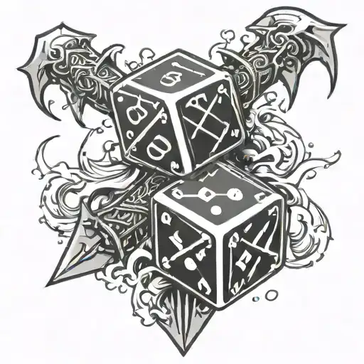 20 Sided Dice With Dual Swords Crossing
