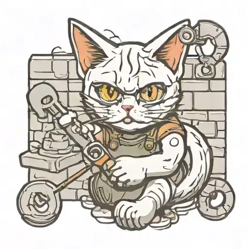 Cat Bricklayer Tools In Hand
