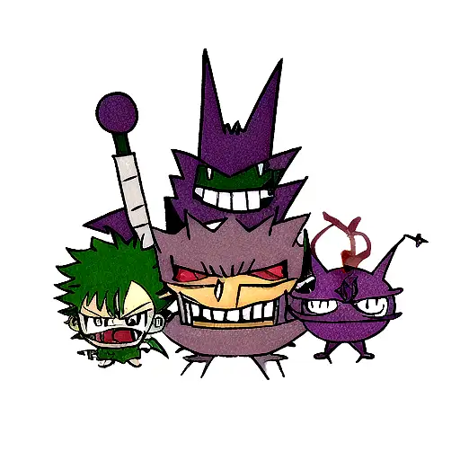Pokemon Gengar With Three Swords Of Zoro From One Piece