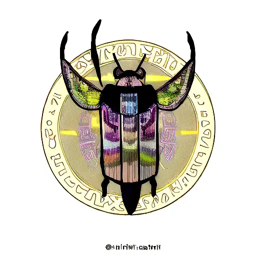 Three Horned Atlas Beetle With Runic Symbol Circle