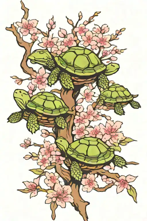 Turtles And Cherry Blossom Tree