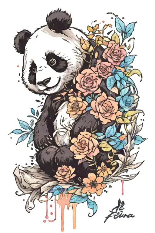 Panda Line Print With Watercolour