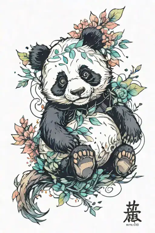 Panda Line Print With Watercolour