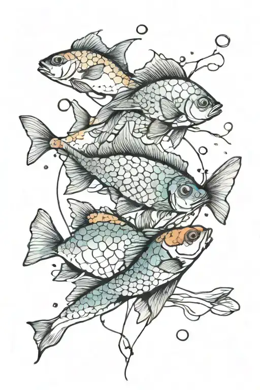 Fish Line Print With Watercolour