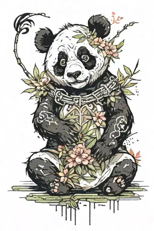 Panda Line Print With Watercolour