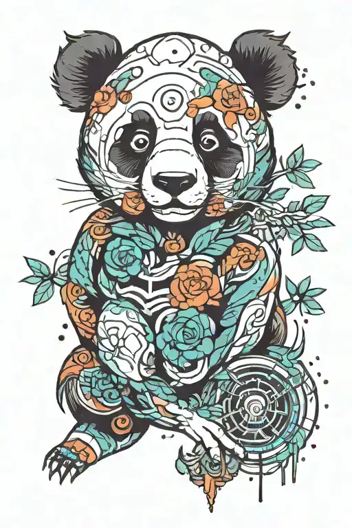 Panda Head Line Print With Colorful