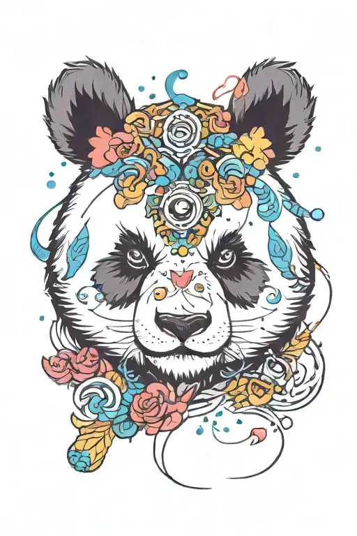 Panda Head Line Print With Colorful