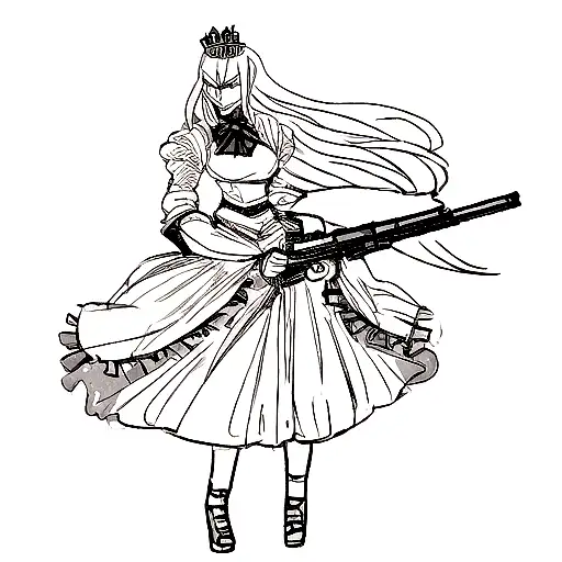 A Fierce Anime Villain With A Crown And A Gun