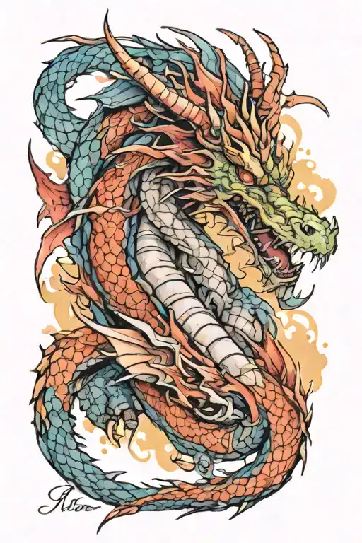 Dargon Line Print With Watercolour