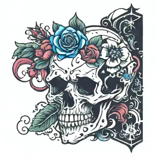 Skull Flower With Hearts