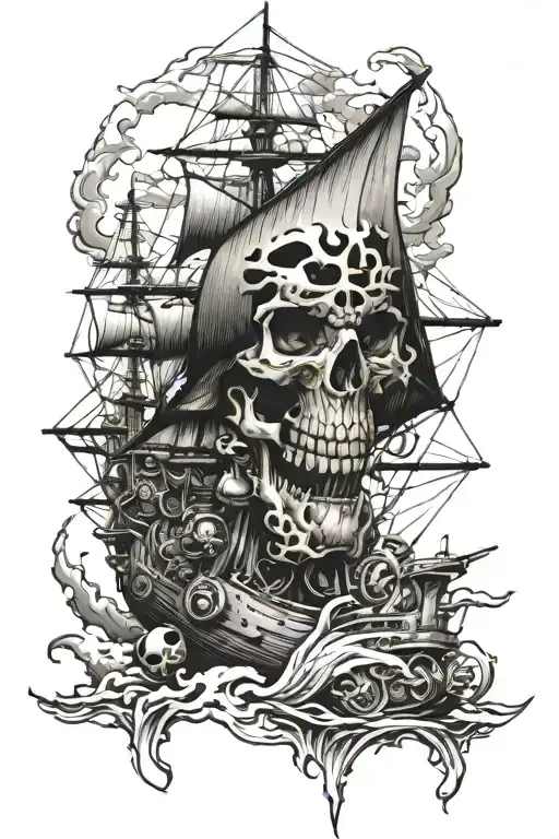 Gun Skull Ship Sailing