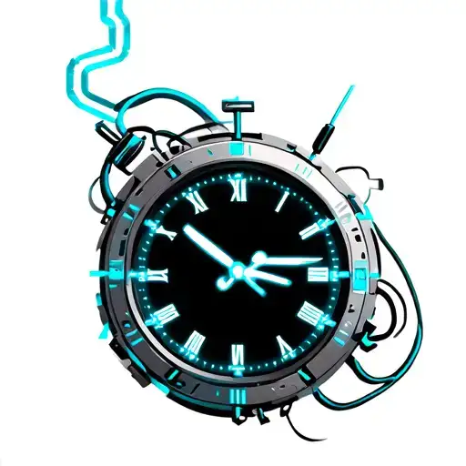 Clock Face With Cyber Punk Elements Like Neon Lights And Wires