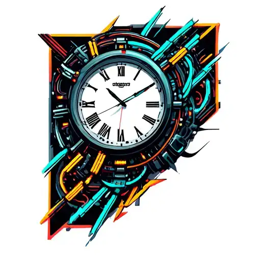 Clock Face With Cyber Punk Elements Like Neon Lights And Wires