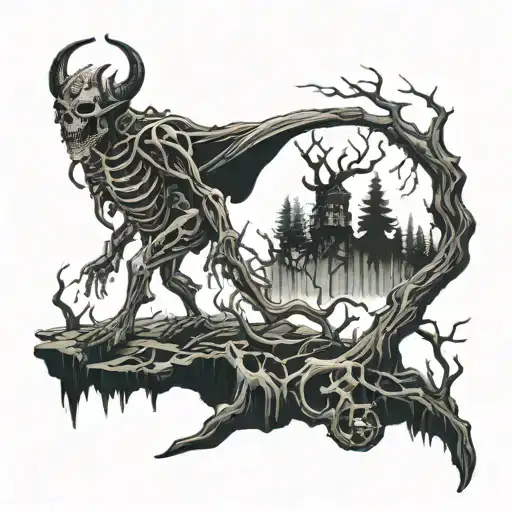 Dark Forest With Devil Walking