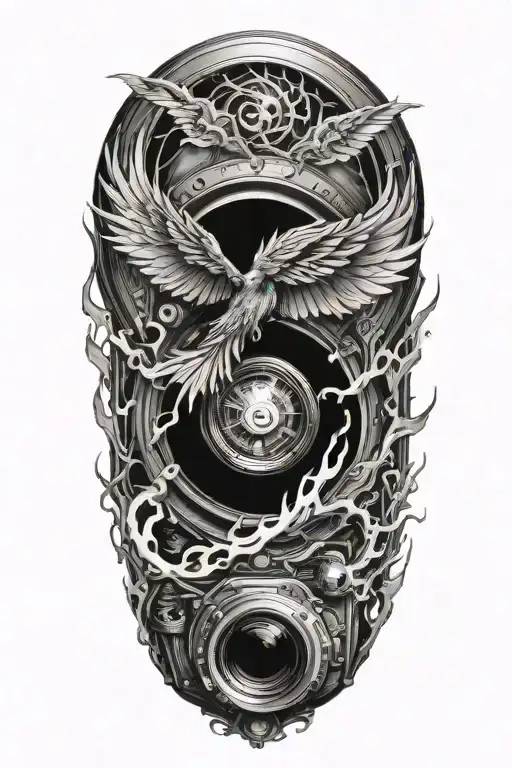 Phoenix Rising From Flames Of A Camera Lens Morphing