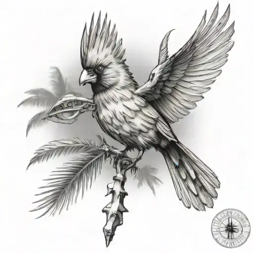 Cardinal Flying And Palm Tree