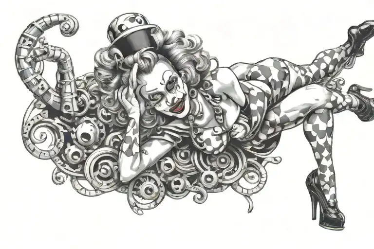 Sexy Clown Lady Pin-up Black And White