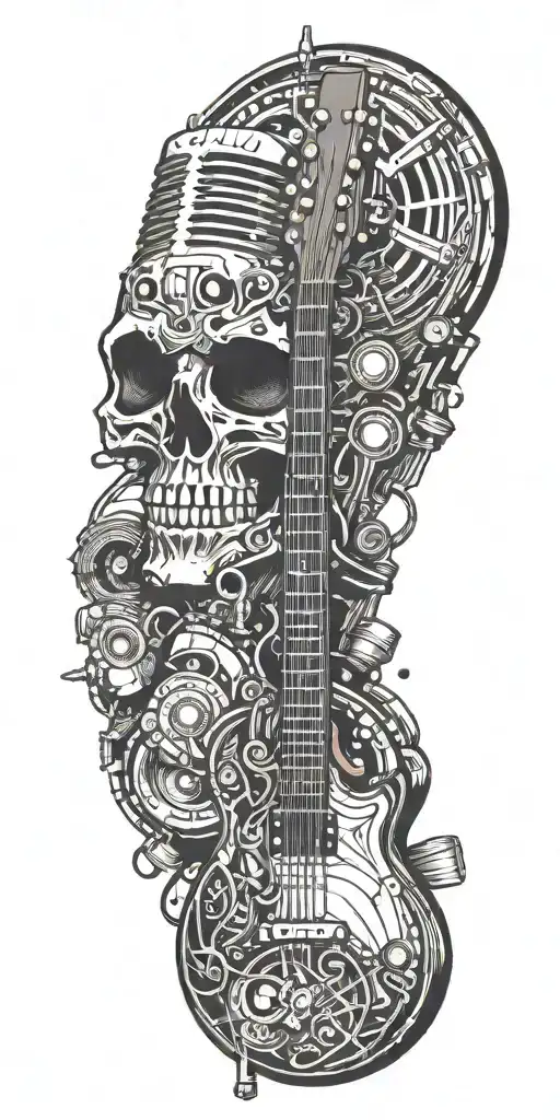 Guitar Drums Microphone Surrounded By Musical