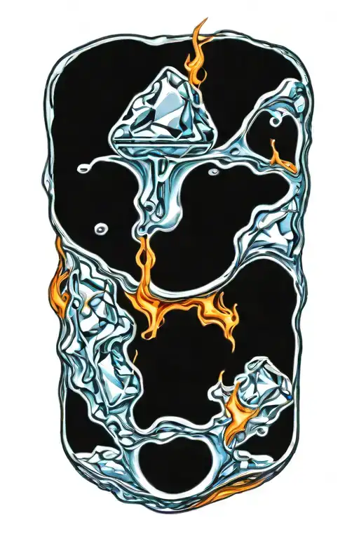 A Blue Ice Cube With Bright Fire Flames Coming Off It