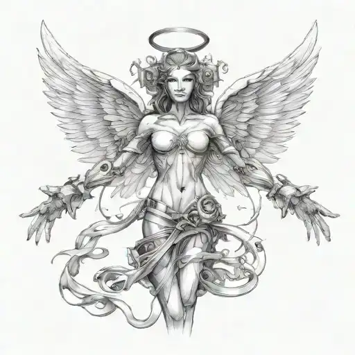 Female Angel Mechanical With Wings Spread
