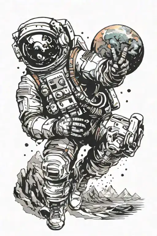 Trash Polka Astronaut Looking At Mountains Leading Into Space With Planets