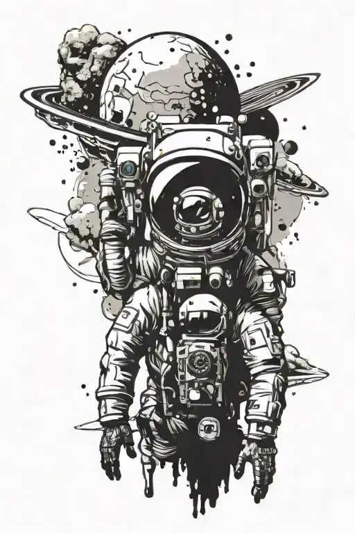 Trash Polka Astronaut Looking At Mountains Leading Into Space With Planets