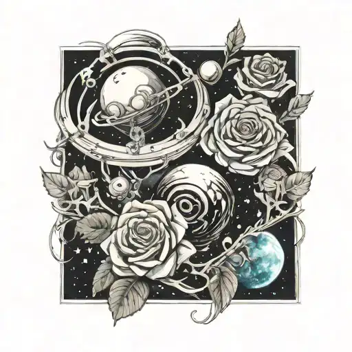 Space Surrounded By Planets With Roses
