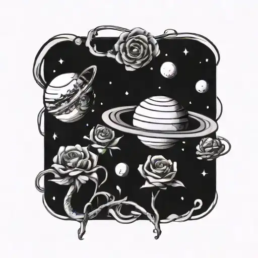 Space Surrounded By Planets With Roses