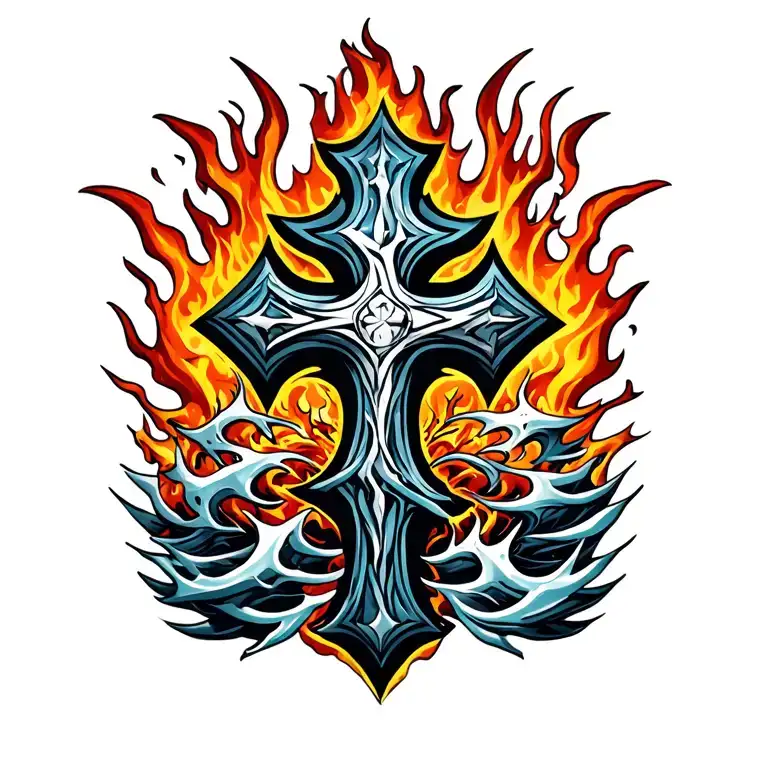Waves And Flames With A Cross