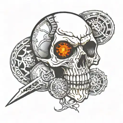 Skull Snake Clock Knife Fire