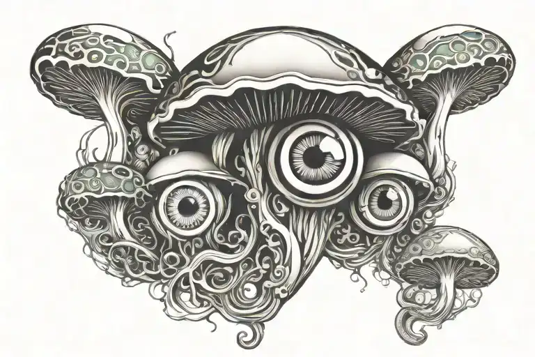 Psychedelic Abstract Mushrooms With Eyes Looking