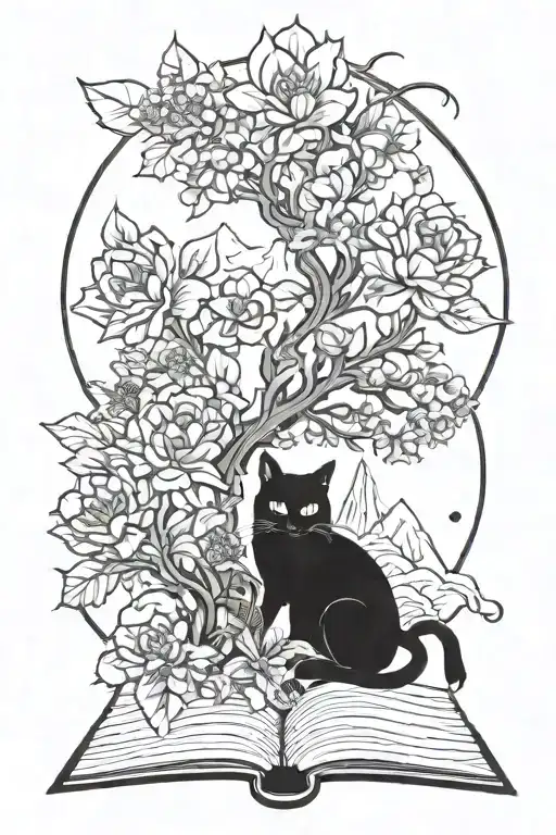 Black Cat Books Mountains Flowers Intertwined