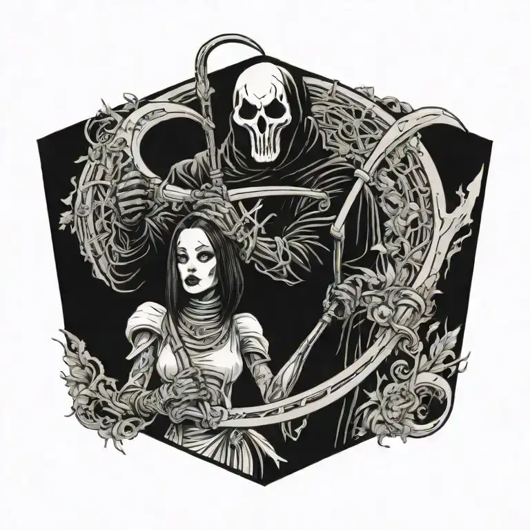 Ghostface Holding A Scythe Girl With Innocent Looking