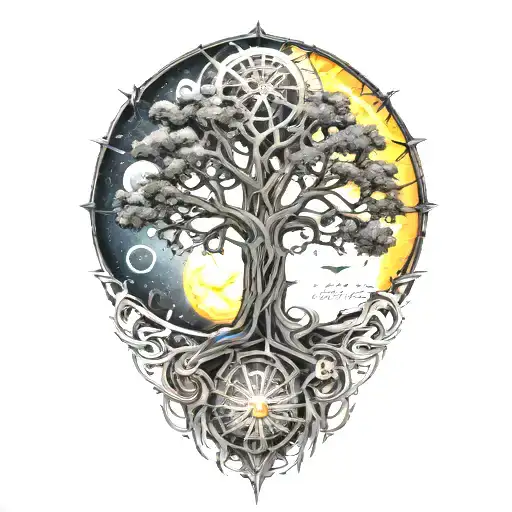 Tree Of Life And Sun And Moon And Bio Mechanical Engineering