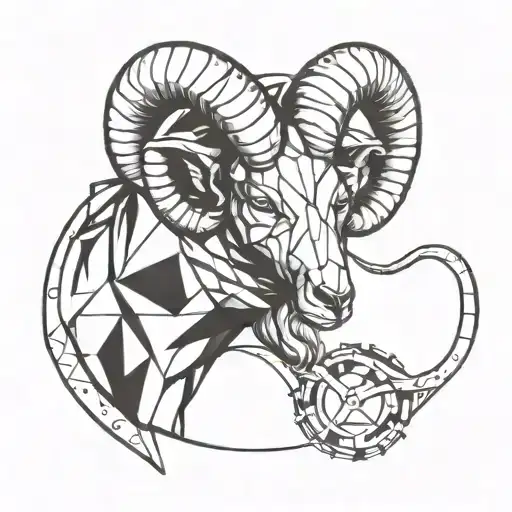 Aries In Half Realistic And Half Geometric Style