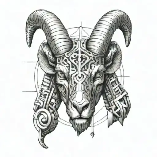 Aries In Half Realistic And Half Geometric Style