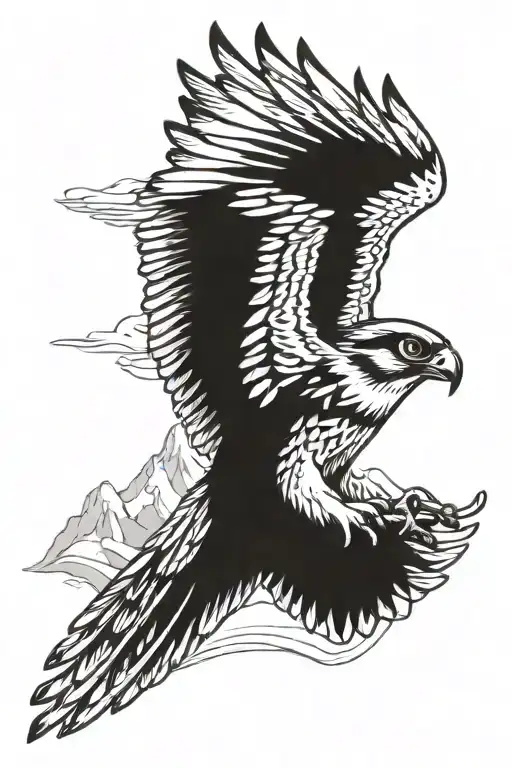 Flying Little Falcon Against The Background Of Snowy Mountains And Clouds