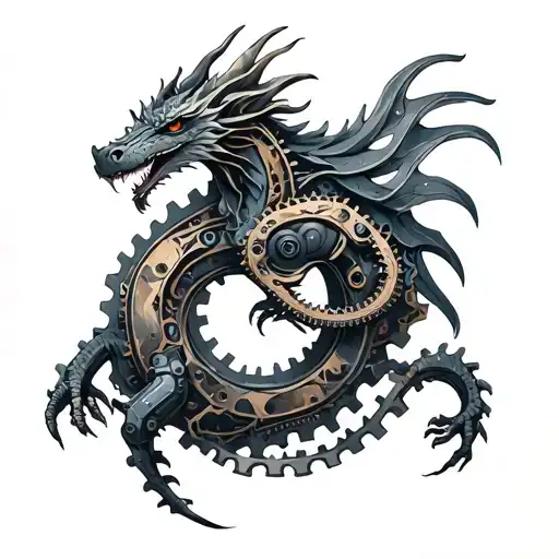 An Intricate Mechanical Dragon Intertwined With Automotive Gears And Pistons