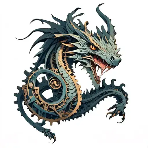 An Intricate Mechanical Dragon Intertwined With Gears And Pistons